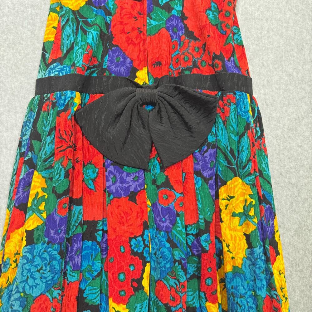 VTG Richard Warren 100% Silk Floral Dress Sz 4 Bubble Hem Bow Back 80s 90s - Picture 5 of 14